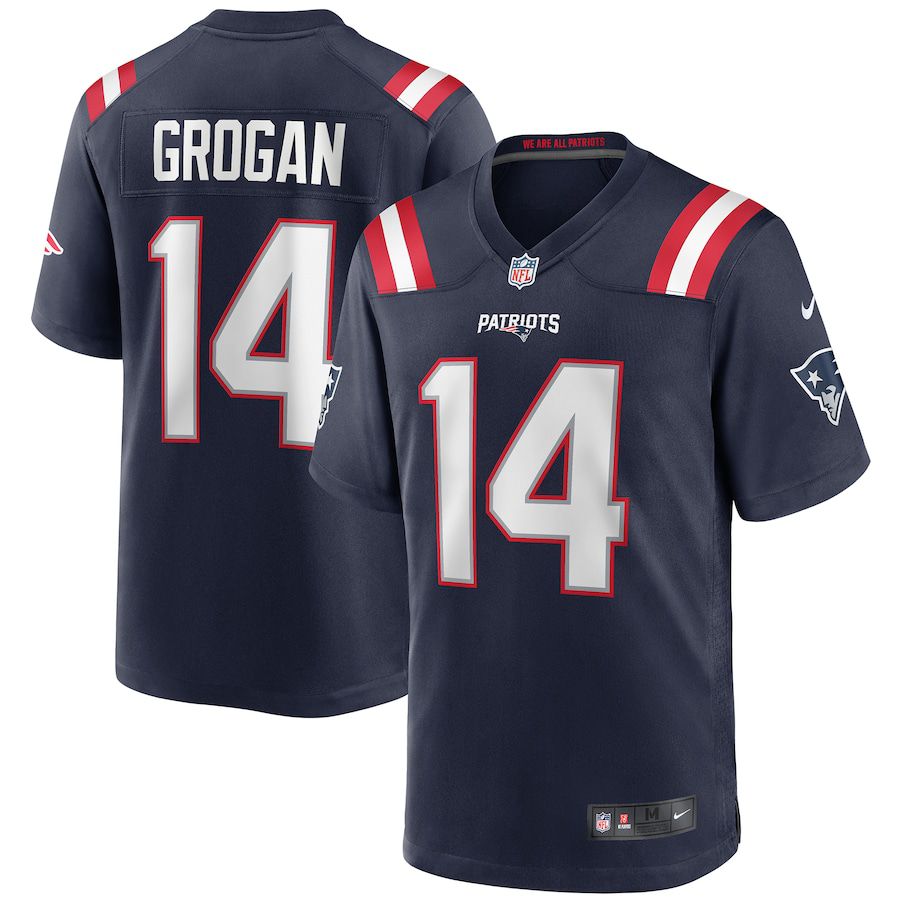 Men New England Patriots #14 Steve Grogan Nike Navy Game Retired Player NFL Jersey